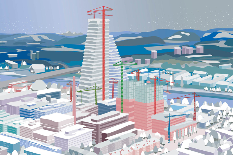 Illustrationen, Icons und Infografiken zeichnen wir für Sie, wie diese Illustration des Roche-Areals Basel für eine Weihnachtskarte