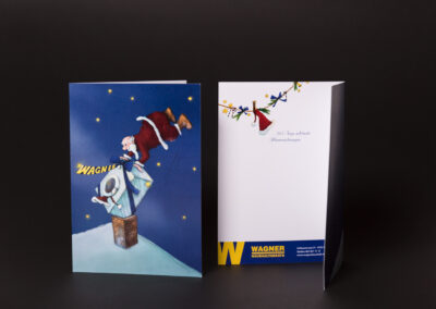 Eine Weihnachtskarte mit Illustration für Wagner Haushaltgeräte in Pratteln. Jedes Jahr lassen wir uns ein neues Motiv einfallen.