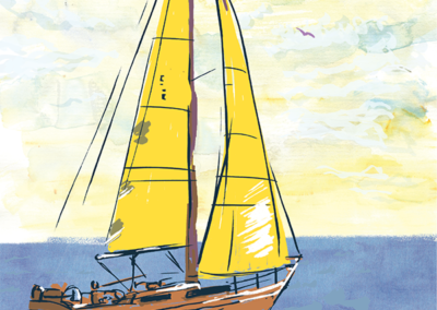 Mixed Media: Gouache und digitale Illustration Segelschiff