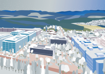 Illustration für die Weihnachtskarte Roche Nachbarschaft 2021, Areal Kaiseraugst