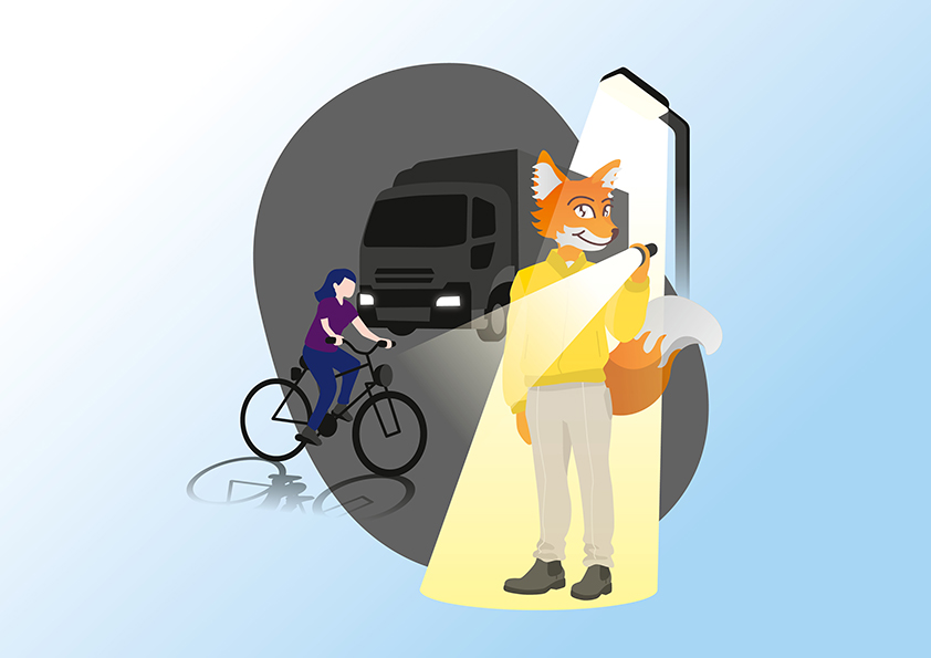 Der Safety Fox macht sich sichtbar auf dem Roche Areal Basel