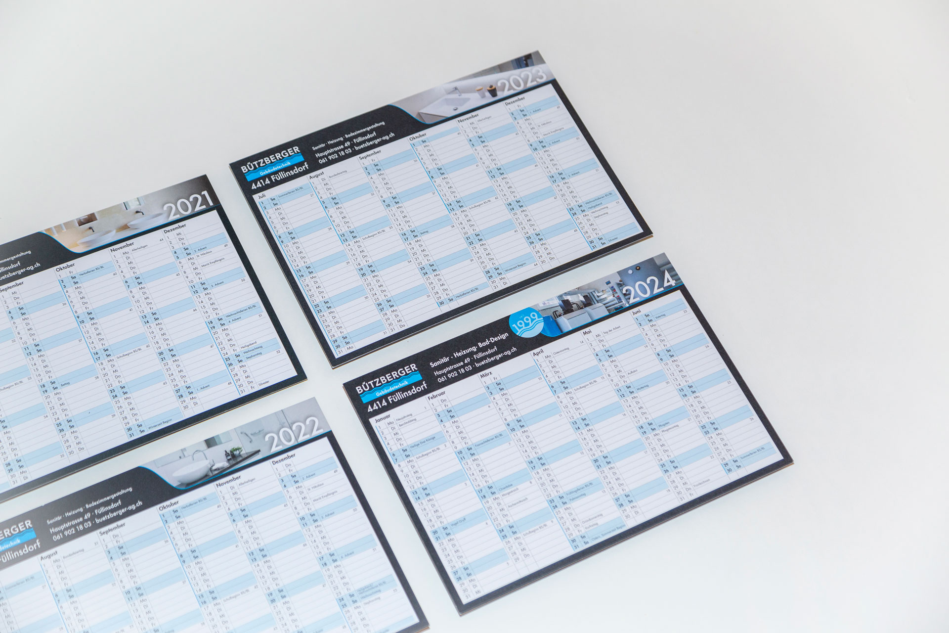 Praktischer Kalender für Bad-Designer Bützberger als gratis Werbegeschenk